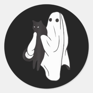 Spook die zwarte kat vasthoudt Halloween kattenlie Ronde Sticker