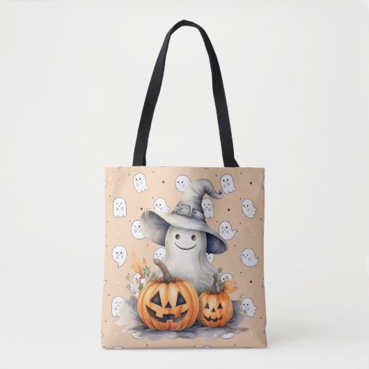 Spook en Jack-O' Lanterns Licht Sinaasappel Hallow Draagtas (Voorkant)