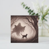 Spook en Kat in Tekening van Griezelfilm Bos Kaart (Staand voorkant)