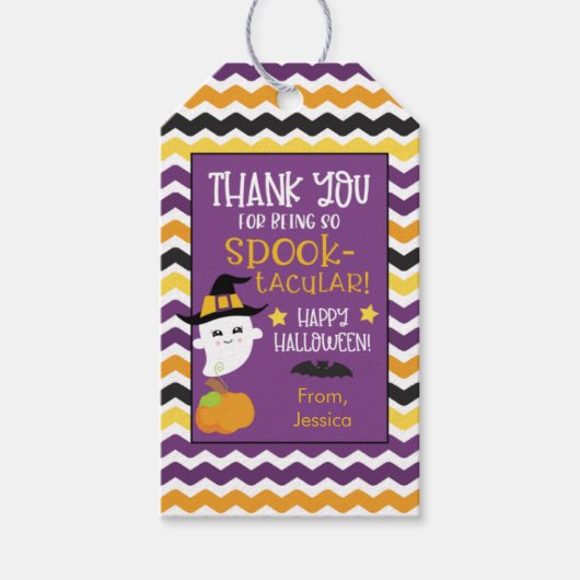 Spook en Pompoen Kinder Halloween Cadeaulabel (Voorkant)