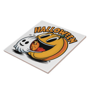 Spook en pompoen vieren Halloween! Tegeltje