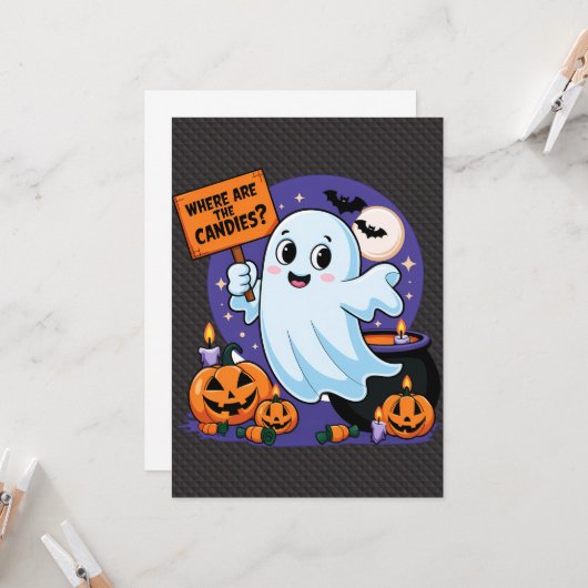 Spook halloween humor snoepjes kaart (Voorkant / Achterkant in situ)