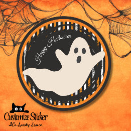 Spook Halloween Oranje & Zwarte Vintage Streep Ronde Sticker