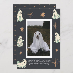 Spook Halloween Spetterend Gezinsfoto Feestdagenkaart