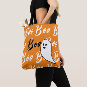 Spook Halloween zwart wit oranje boo Draagtas