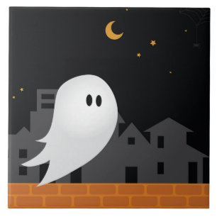 Spook in de stad halloween spooky concept tegeltje