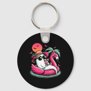 Spook In Reddingsboei Flamingo Op Een Zwembad Drij Sleutelhanger