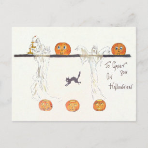 Spook Jack O Lantern Pompoen Zwarte Kat Briefkaart