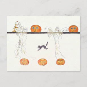Spook Jack O Lantern Pompoen Zwarte Kat Briefkaart