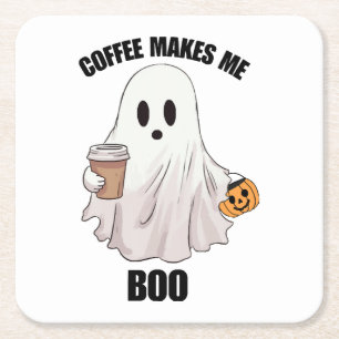 Spook Koffie Halloween Grappig Vierkante Kartonnen Onderzetter