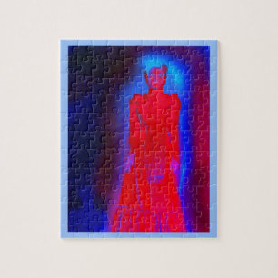 Spook lady in het rood kunst legpuzzel