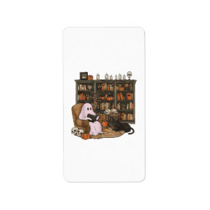 Spook leest boek Kattenliefhebber Halloween Etiket