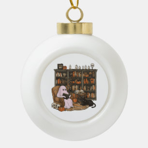 Spook leest boek Kattenliefhebber Halloween Keramische Bal Ornament