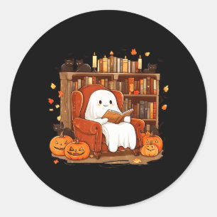 Spook leest boek met zwarte kat Cute Halloween Ronde Sticker