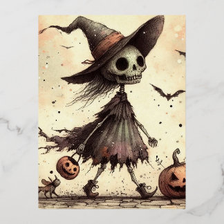 Spook met heks pet Halloween Folie Feestdagen Briefkaart