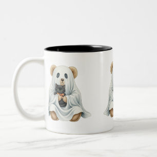 Spook met kitten, teddybeer, halloween, auteur n tweekleurige koffiemok