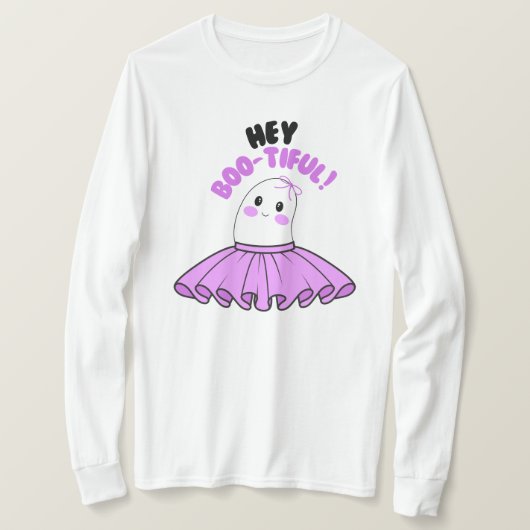 Spook met Paarse rok & Hey Boo-tiful! Halloween T-shirt (Design voorkant)