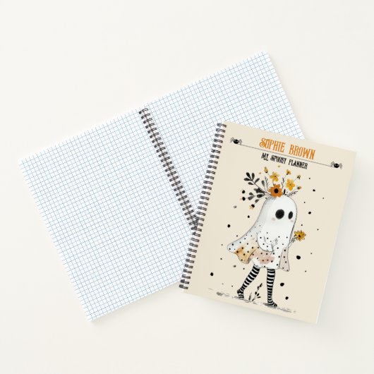Spook met Zonnebloemen & Naam Whimsical Halloween Notitieboek (Binnen)