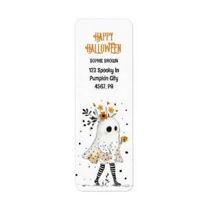 Spook met Zonnebloemen Whimsical Halloween Adres Etiket