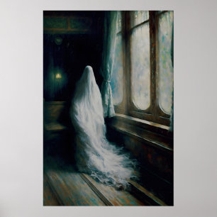 Spook op trein, vintage poster, kunstposterprint poster