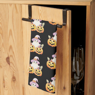 Spook Paarse Heksenhoed Pompoen Patroon Halloween Theedoek