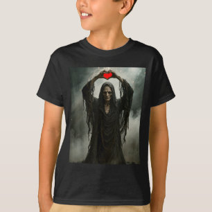 Spook rode hart handen eng gezicht halloween t-shirt