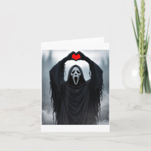 Spook Rode Hart Handen Y Gezicht Halloween Valenti Kaart