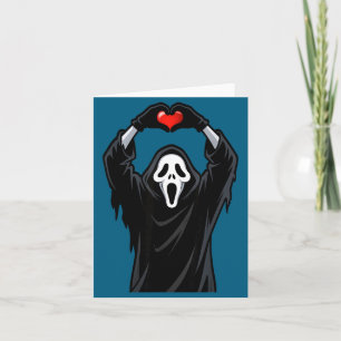 Spook Rode Hart Handen Y Gezicht Halloween Valenti Kaart