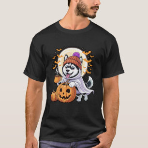 Spook Siberische Husky Pompoen Dranken Beanie Herf T-shirt