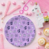 Spook, spinnenwebben en zwarte katten Paarse Papieren Bordje (Feest)