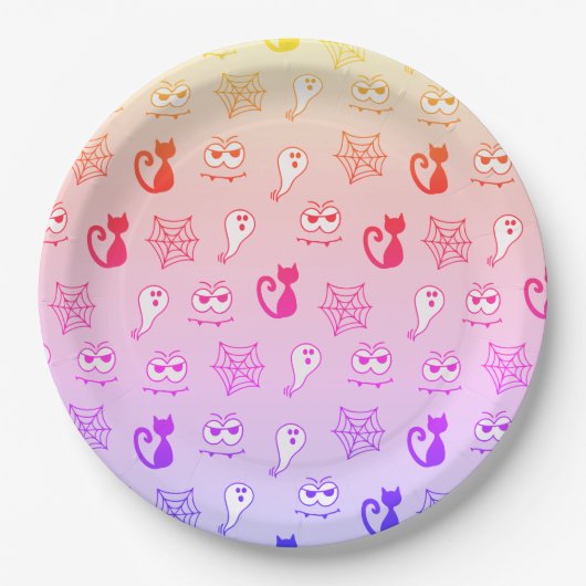 Spook, Spinnenwebben en Zwarte Katten Regenboog Papieren Bordje (Voorkant)