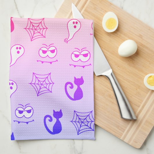 Spook, Spinnenwebben en Zwarte Katten Regenboog Theedoek (Quarter Fold)