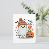 Spook, vleermuizen, pompoen en Drink, Schattigee H Feestdagenkaart (Staand voorkant)