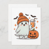 Spook, vleermuizen, pompoen en Drink, Schattigee H Feestdagenkaart (Voorkant / Achterkant)