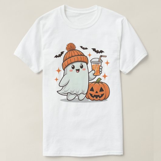 Spook, vleermuizen, pompoen en Drink, Schattigee H T-shirt (Design voorkant)