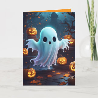 Spookachtig Cute Klein Spookje en Pompoenen, op ma Kaart