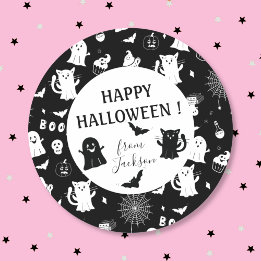 Spookachtig Cute Zwart Witte Halloween Kinderstick Ronde Sticker