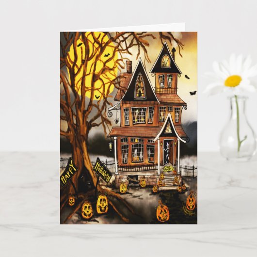 Spookachtig Gehekst Huis Halloween Inspiratie Kaart (Kleine Plant)