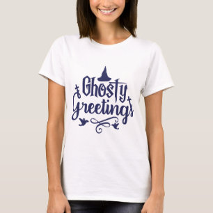 Spookachtig Groeten Donker Blauw en Wit Halloween T-shirt