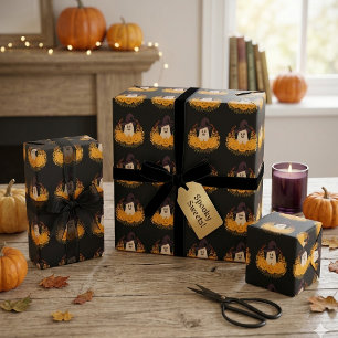Spookachtig Knuffel Geest En Pompoenen Herfst Kran Cadeaupapier