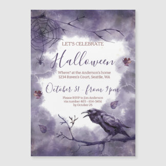 Spookachtig mooi Paarse Raven Halloween Party Magnetische Uitnodiging