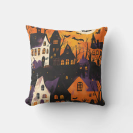 Spookachtig Paarse Sinaasappel Halloween Kussen