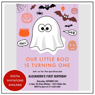 Spookachtig Schattig Geest Halloween 1e verjaardag Kaart