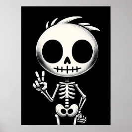 Spookachtig Schattige skelet, Halloween-kunst Poster