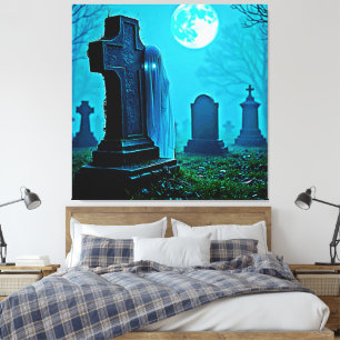 Spookachtige figuur in een ontwerp voor een kerkho canvas afdruk