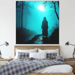 Spookachtige figuur in Haunted Bossen Design Canvas Afdruk