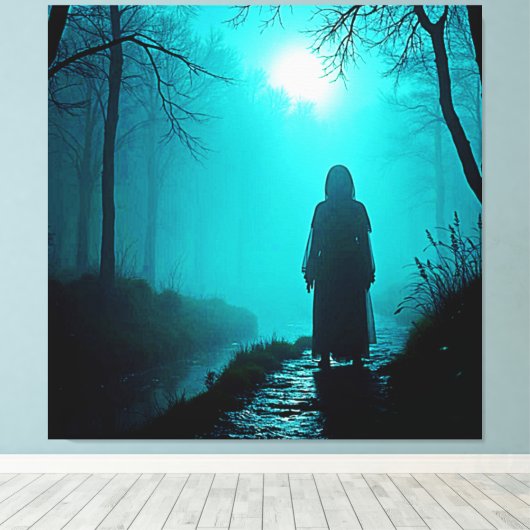 Spookachtige figuur in Haunted Bossen Design Canvas Afdruk (Insitu (Houten vloer))