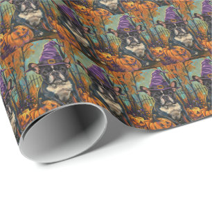 Spookachtige Franse Bulldog Halloween Hekst en Pom Cadeaupapier