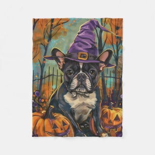 Spookachtige Franse Bulldog Halloween Hekst en Pom Fleece Deken