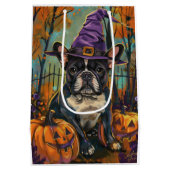 Spookachtige Franse Bulldog Halloween Hekst en Pom Medium Cadeauzakje (Achterkant)